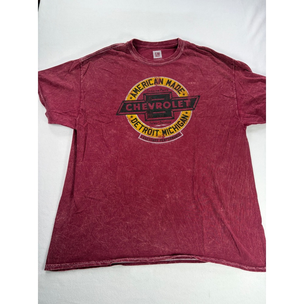 Chevrolet American Made Detroit Graphic T-Shirt Mens Large Red Acid Wash